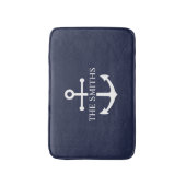Nautic Navy Blue Anchor Personalisierter Familienn Badematte (Vorderseite Vertikal)