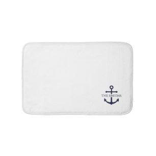 Nautic Navy Blue Anchor Personalisierter Familienn Badematte