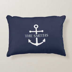 Nautic Navy Blue Anchor Personalisierter Familienn Dekokissen