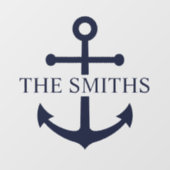 Nautic Navy Blue Anchor Personalisierter Familienn Fensteraufkleber (Blatt)
