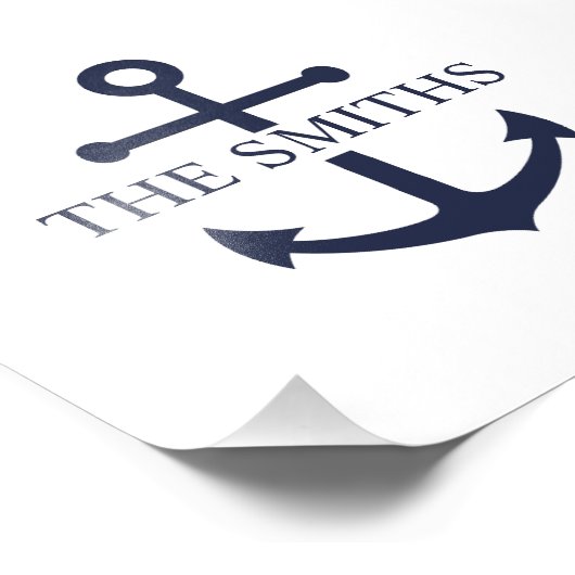 Nautic Navy Blue Anchor Personalisierter Familienn Fotodruck (Ecke)