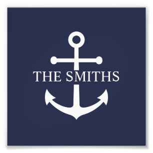 Nautic Navy Blue Anchor Personalisierter Familienn Fotodruck