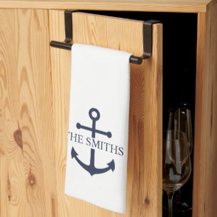 Nautic Navy Blue Anchor Personalisierter Familienn Geschirrtuch