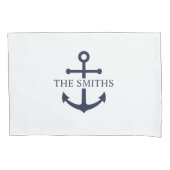 Nautic Navy Blue Anchor Personalisierter Familienn Kissenbezug (Vorderseite)