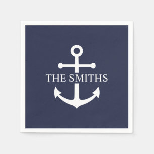Nautic Navy Blue Anchor Personalisierter Familienn Serviette