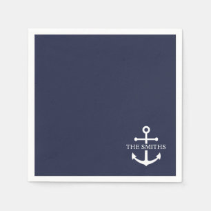 Nautic Navy Blue Anchor Personalisierter Familienn Serviette