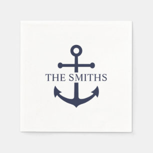 Nautic Navy Blue Anchor Personalisierter Familienn Serviette