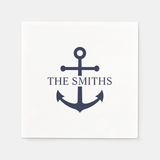 Nautic Navy Blue Anchor Personalisierter Familienn Serviette (Vorderseite)