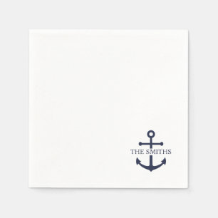 Nautic Navy Blue Anchor Personalisierter Familienn Serviette