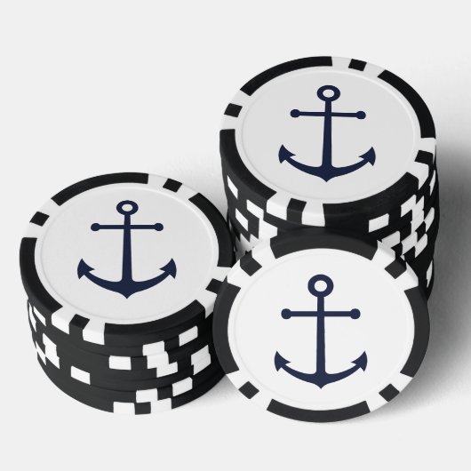 Nautic Navy Blue Anchor Pokerchips (Stapel)