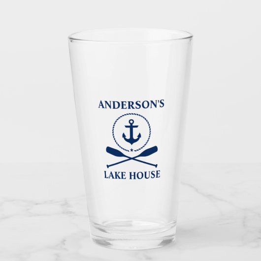 Nautic Navy Blue Anchor Rope Oars Lake House Glas (Vorderseite)