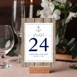 Nautic Navy Blue Anchor Rustic Wood Wedding Tischnummer