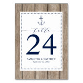 Nautic Navy Blue Anchor Rustic Wood Wedding Tischnummer (Rückseite)