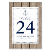 Nautic Navy Blue Anchor Rustic Wood Wedding Tischnummer (Vorderseite)