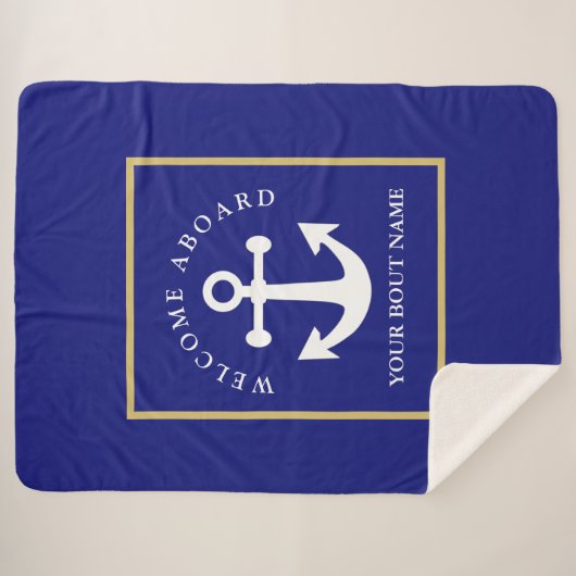 Nautic Navy Blue Anchor Sherpa Blanket Sherpadecke (Vorderseite (Horizontal))