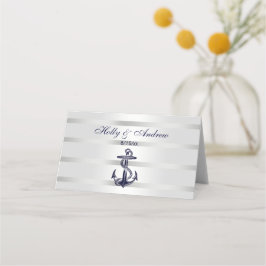Nautic Navy Blue Anchor Silver White Platzkarte