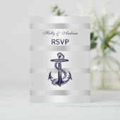 Nautic Navy Blue Anchor Silver White V UAWG RSVP Karte (Stehend Vorderseite)