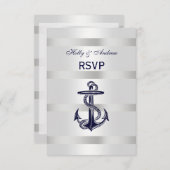 Nautic Navy Blue Anchor Silver White V UAWG RSVP Karte (Vorne/Hinten)