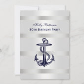 Nautic Navy Blue Anchor Silver Wt BG V Birthday Einladung (Vorderseite)