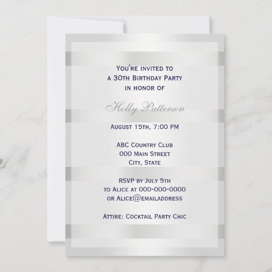 Nautic Navy Blue Anchor Silver Wt BG V Birthday Einladung (Rückseite)