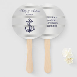 Nautic Navy Blue Anchor Silver Wt BG Wedding Fächer
