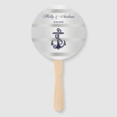 Nautic Navy Blue Anchor Silver Wt BG Wedding Fächer (Vorderseite)