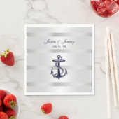 Nautic Navy Blue Anchor Silver Wt BG Wedding Serviette (Beispiel)