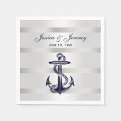 Nautic Navy Blue Anchor Silver Wt BG Wedding Serviette (Vorderseite)