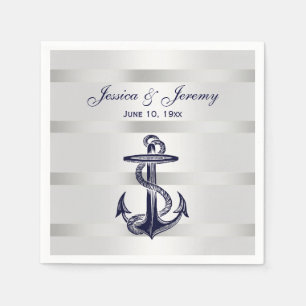 Nautic Navy Blue Anchor Silver Wt BG Wedding Serviette