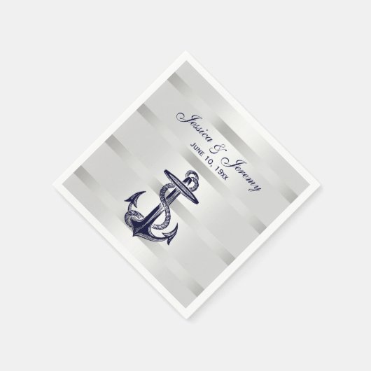 Nautic Navy Blue Anchor Silver Wt BG Wedding Serviette (Ecke)