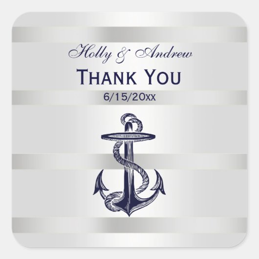Nautic Navy Blue Anchor SQ Umschlag Aufkleber TY (Vorderseite)