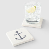 Nautic Navy Blue Anchor Steinuntersetzer (Seitenansicht)