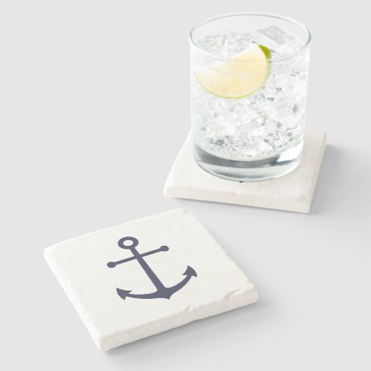 Nautic Navy Blue Anchor Steinuntersetzer (Seitenansicht)