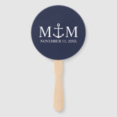 Nautic Navy Blue Anchor Wedding Hand Fan Fächer (Rückseite)