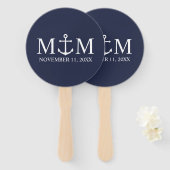 Nautic Navy Blue Anchor Wedding Hand Fan Fächer (Vorne und Hinten)