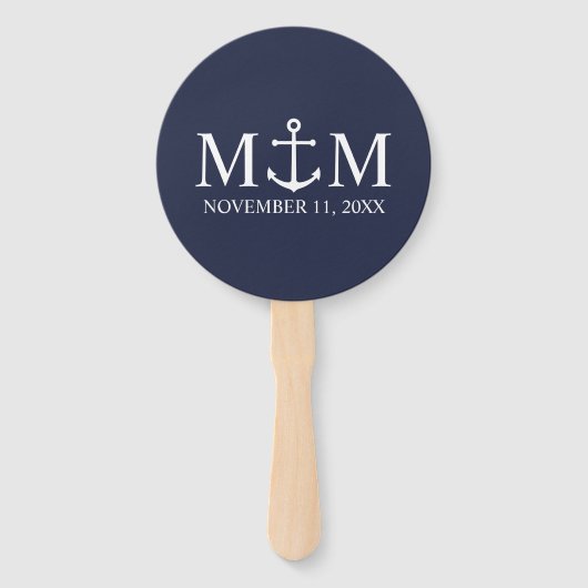 Nautic Navy Blue Anchor Wedding Hand Fan Fächer (Vorderseite)