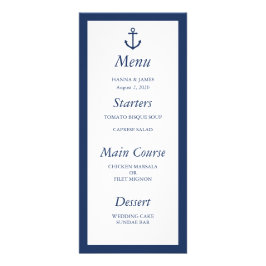 Nautic Navy Blue Anchor Wedding Menu Werbekarte