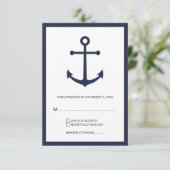 Nautic Navy Blue Anchor Wedding RSVP (Stehend Vorderseite)