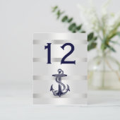 Nautic Navy Blue Anchor White BG V Tischnummer (Stehend Vorderseite)
