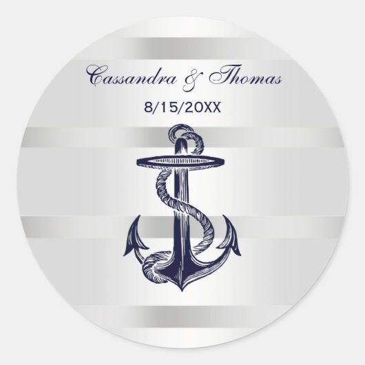Nautic Navy Blue Anchor Wht BG R Umschlag Aufklebe Runder Aufkleber (Vorderseite)