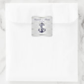 Nautic Navy Blue Anchor Wht BG SQ Umschlag Aufkleb Quadratischer Aufkleber (Tasche)