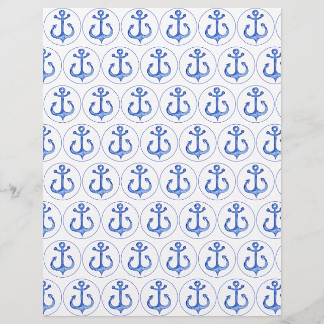 Nautic Navy Blue Anchors Scrapbook Paper (Vorderseite)