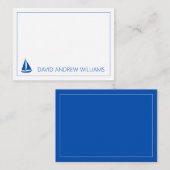 Nautic Navy Blue and White Sailboat Personalisiert Mitteilungskarte (Vorne/Hinten)