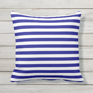 Nautic Navy Blue and White Strip Beach House Kissen