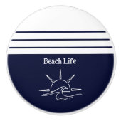 Nautic Navy Blue Beach House Sea Keramikknauf (Vorderseite)