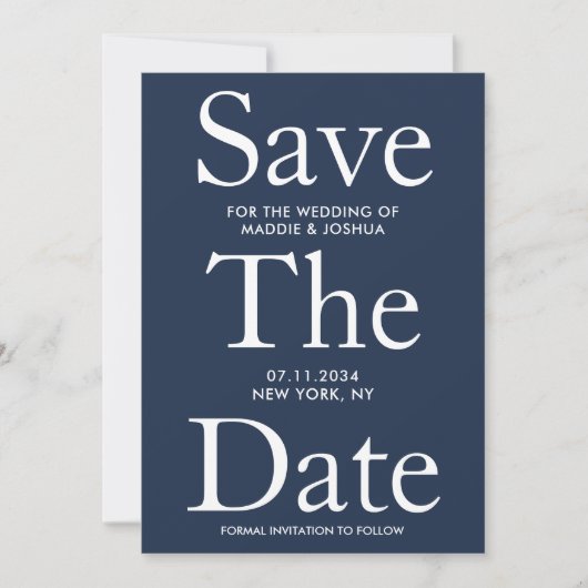 Nautic Navy Blue Big Modern Save the Date (Vorderseite)