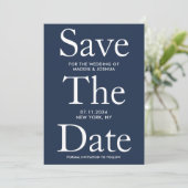 Nautic Navy Blue Big Modern Save the Date (Stehend Vorderseite)