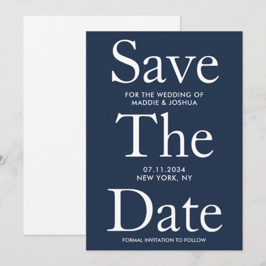 Nautic Navy Blue Big Modern Save the Date (Vorne/Hinten)