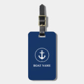 Nautic Navy Blue Boat Name Anchor Rope Gepäckanhänger (Vorderseite vertikal)