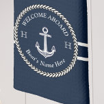 Nautic Navy Blue Boat Name Anchor Rope Geschirrtuch<br><div class="desc">Nautical Navy Blue Boat Name Anchor Rope Beach Küchentücher</div>